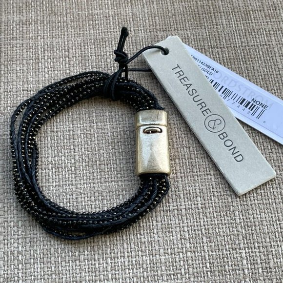 Treasure & Bond Women Bracelet Black Wrist Band Gold Tone Magnet Closure $35 - Picture 3 of 12